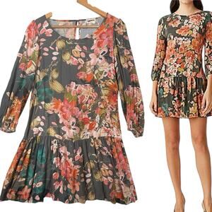 Anthropologie Meadow Rue Mini Dress SIZE 10 Women Short Drop Waist Cottage Fairy